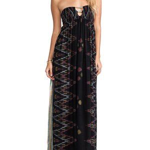 INDAH Flamingo Smocked Bandeau Maxi Dress - Black Endek - L - NWT